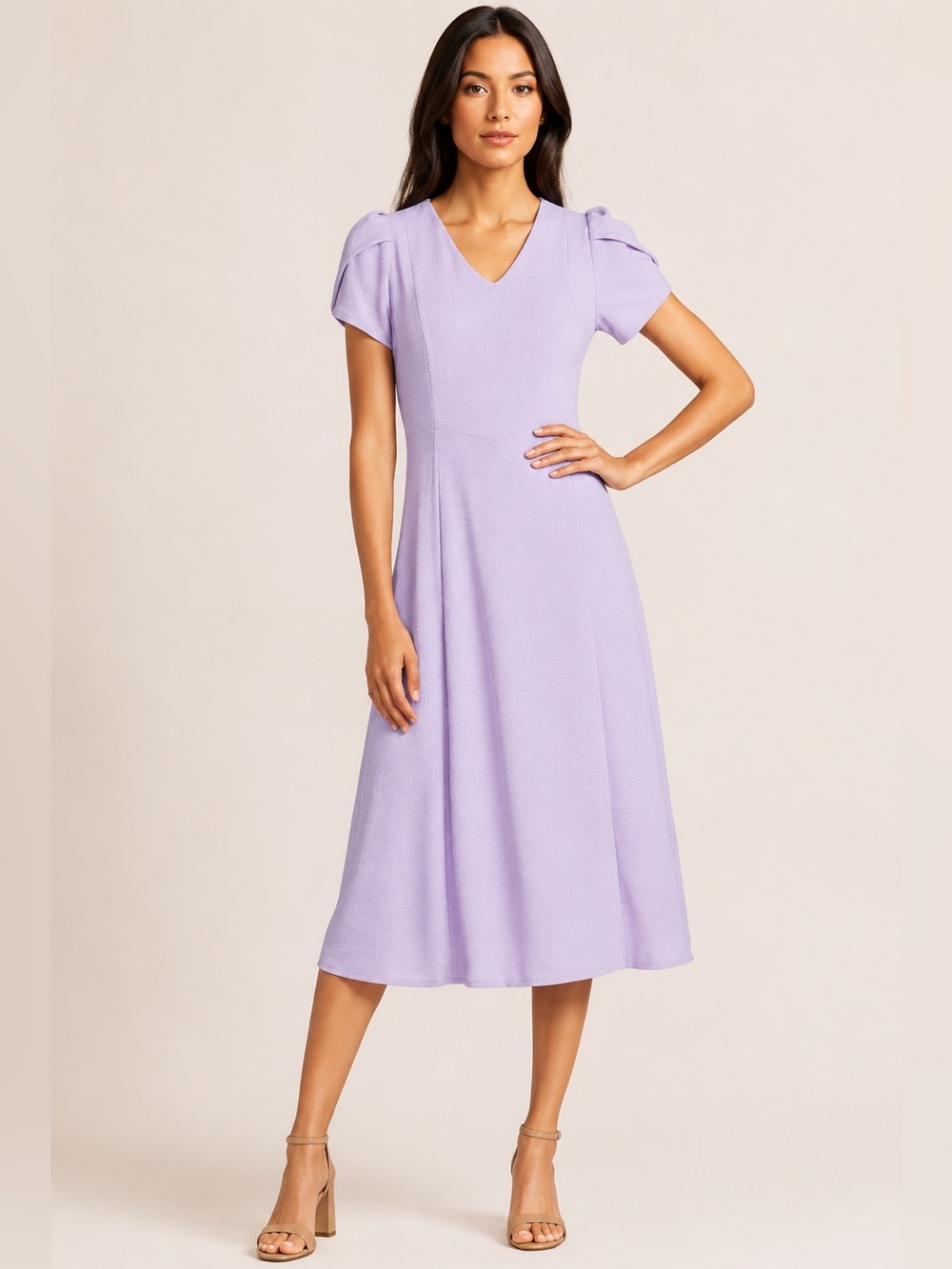 Calvin Klein Lilac Scuba Crepe V-Neck Midi Dress – Size 8 – NWT